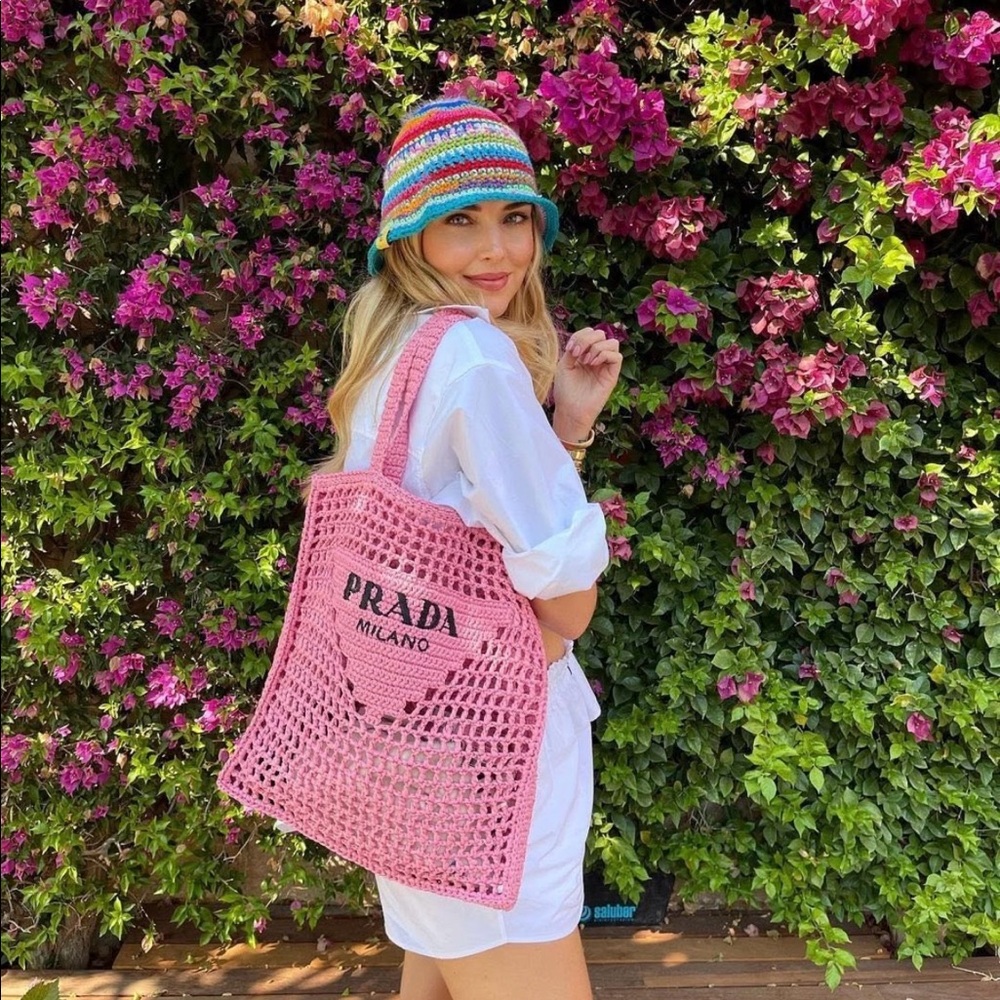 Prada woven shopper tote bag NWT